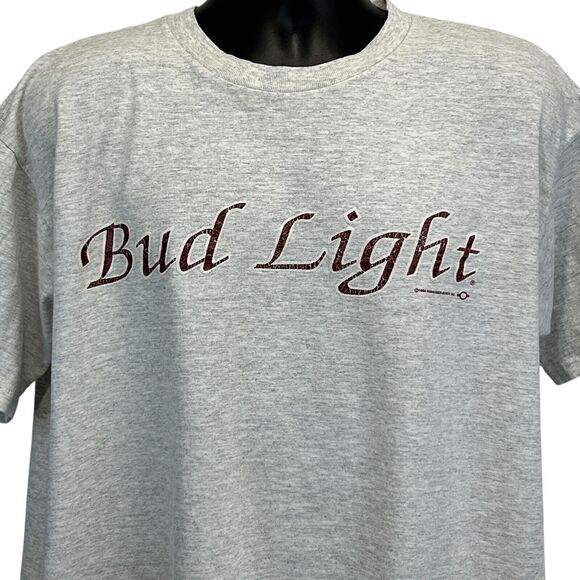 Vintage 90s Bud Light Beer T Shirt Spellout Anheuser Busch Gray Mens XL X-Large - Picture 1 of 9
